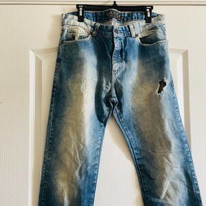 Beagle Mens Distressed Lightwash Straight Leg Jeans Size 46